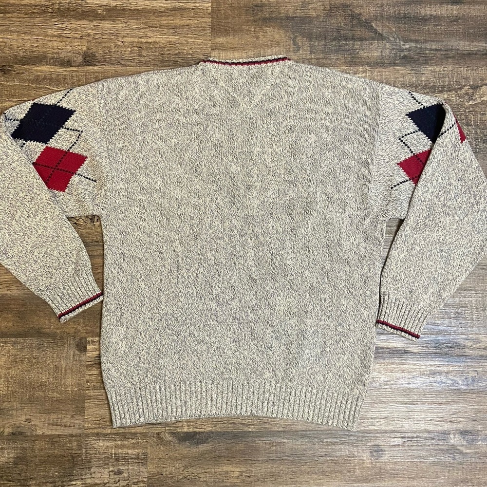 Tommy Hilfiger Sweater Argyle Cotton Knit Preppy Golf Men's Large Vintage Y2K - Picture 2 of 8